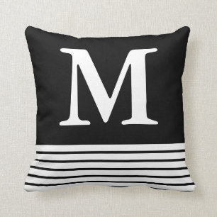 Coussin Noir solide avec bandes B/W Personnalisées Monogra