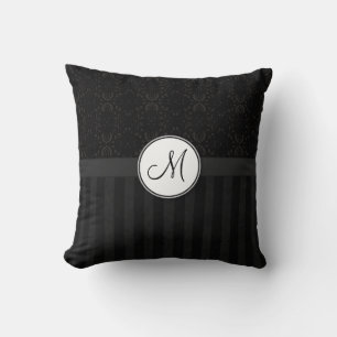 Coussin Noir sur la damassé et les rayures noires avec le