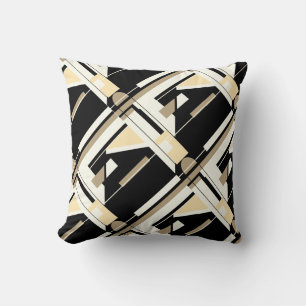 Coussin Noir, Tan, Blanc, Crème Diagonale Conception géomé