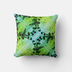 Coussin Noir, turquoise libellule bleue verte solide