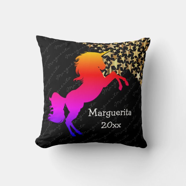 Coussin Noir UNICORN conservation personnalisée (Recto)