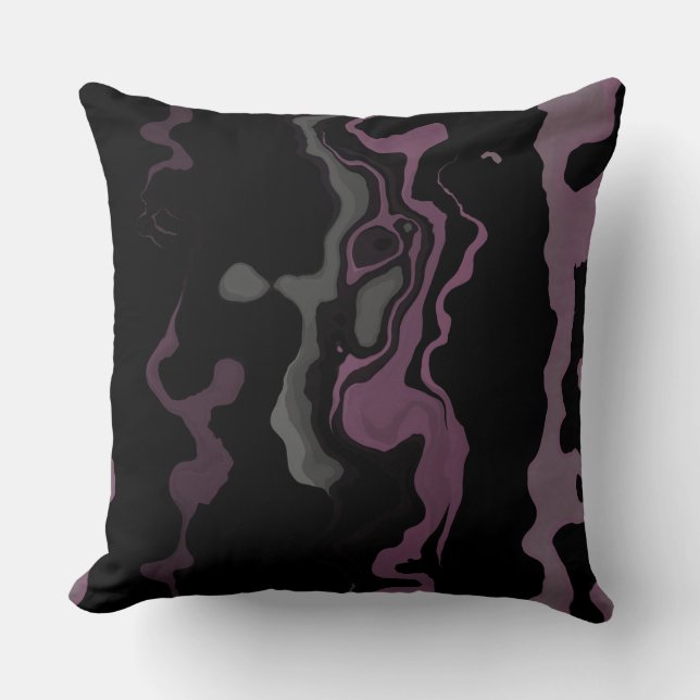 Coussin Noir, violet et gris abstrait (Recto)
