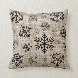 Coussin Noirs de flocons noirs de Burlap
