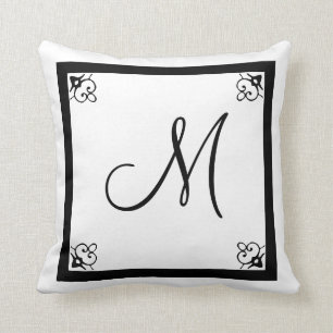Coussin Noirs et blancs solides de MONOGRAMME ajoutent la