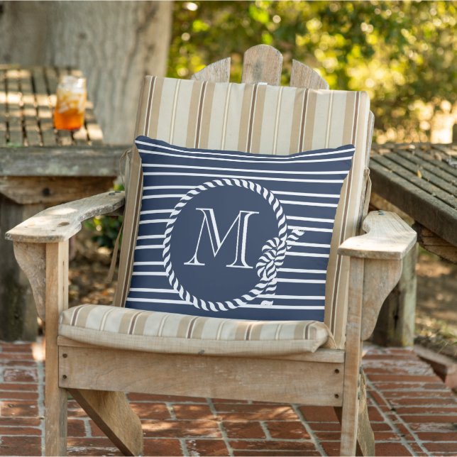 Coussin Nom Ancre Corde Marine Blue Monogramme initial (Chaise)