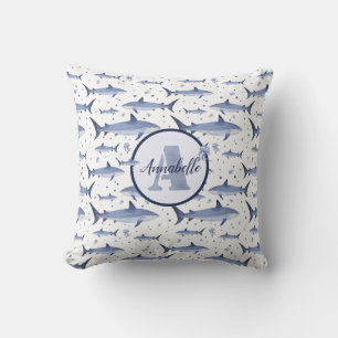 Coussin Nom + Aquarelle Monogram Requin Jellyfish   Blanc