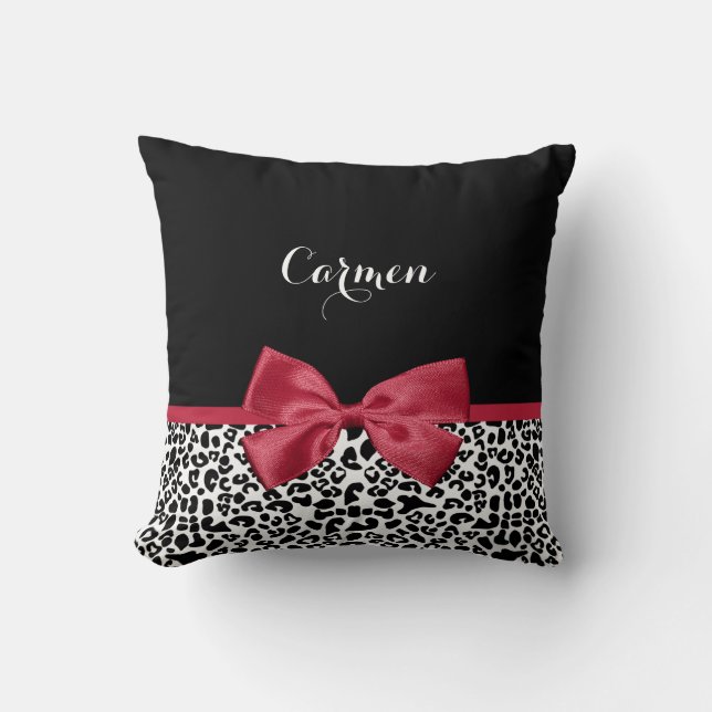 Coussin Nom Arc-en-Ciel Rouge Léopard (Recto)