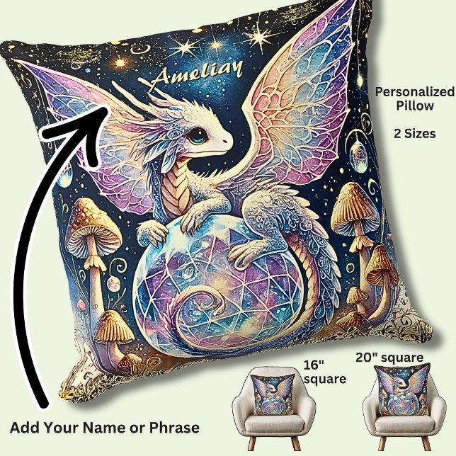 Coussin Nom, bébé dragon pastel rose bleu sur fond sombre (Créateur téléchargé)