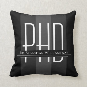 Coussin Nom Black Grey Graduation PhD Throw Pillow