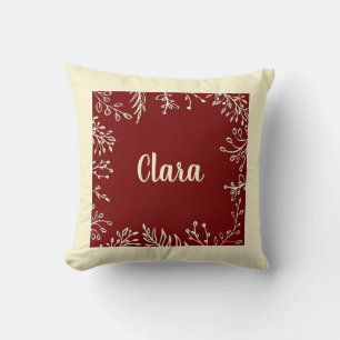 Coussin Nom botanique rouge automne personnalisé