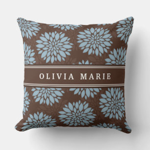 Coussin Nom Brown Baby Blue Flower Motif