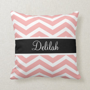 Coussin Nom Chevron de Pêche Blanc Noir