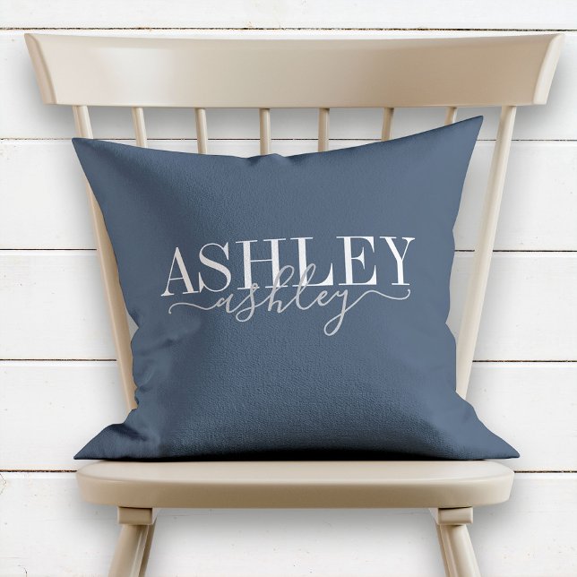 Coussin Nom chic Monogram Navy Blue Grey Elegant (Créateur téléchargé)