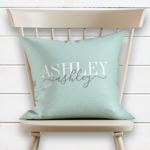 Coussin Nom Chic Monogram Neo Mint Grey Élégant