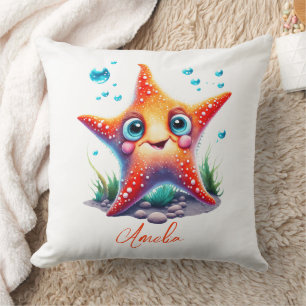 Coussin Nom customisé Souriant Orange Starfish Lover Cadea
