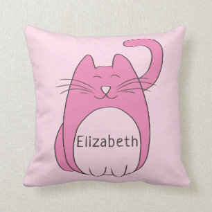 Coussin Nom d'ajout de chat de dessin  Rose
