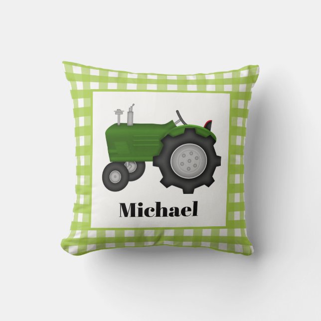 Coussin Nom d'ajout du tracteur agricole vert pâle (Recto)