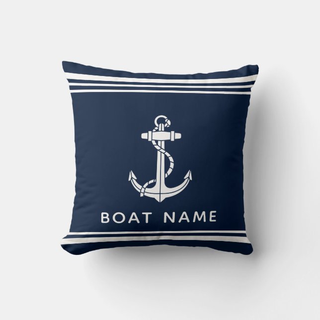 Coussin Nom d'ancre de bateau Croisière Bleu marine Nautil (Recto)