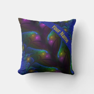 Coussin Nom d'art fractal abstrait moderne lumineux coloré