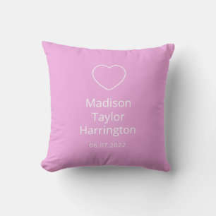 Coussin Nom, date et couleur personnalisés Amour