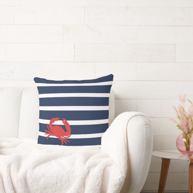 Coussin Nom de bateau à rayures bleues marine et rouge cra (Canapé)