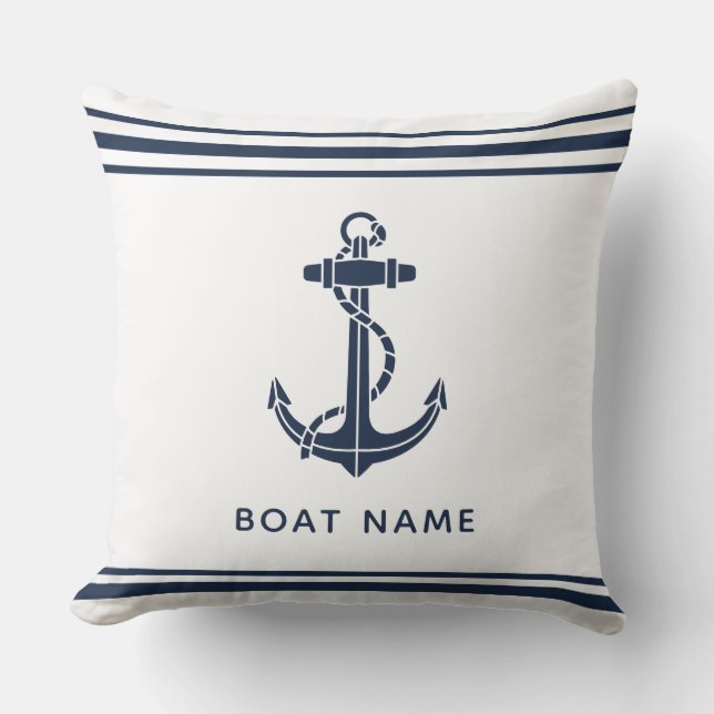 Coussin Nom de bateau moderne ancre bleu marine personnali (Recto)