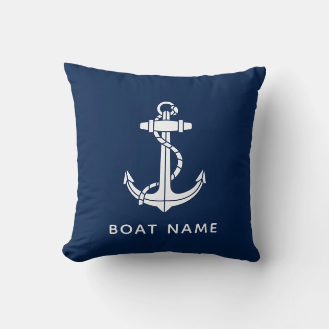 Coussin Nom de bateau moderne Ancre personnalisée (Recto)