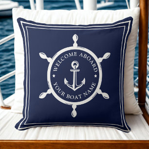Coussin Nom de bateau nautique moderne Ancre Bienvenue à b