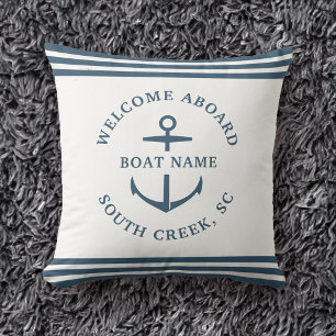 Coussin Nom de bateau personnalisé moderne Bienvenue à bor