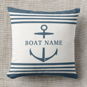 Coussin Nom de bateau personnalisé moderne Dusty Blue Ancr