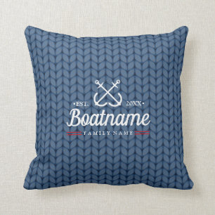 Coussin Nom de bateau personnalisé nautique Laine bleue