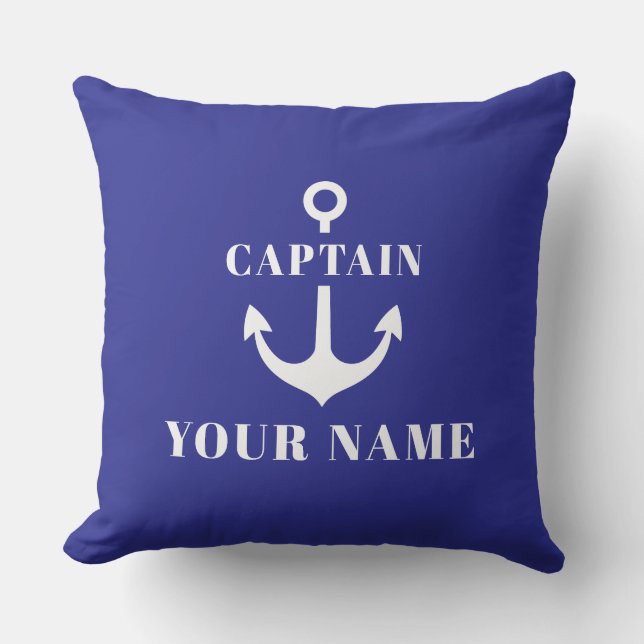 Coussin Nom de capitaine personnalisé Ancre Bleu Royal (Recto)