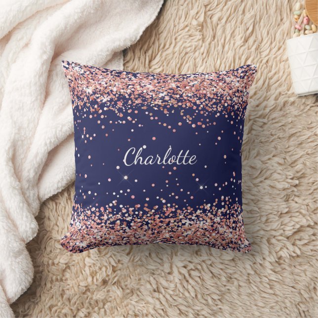 Coussin Nom de confetti en or bleu rose de la marine (Couverture)