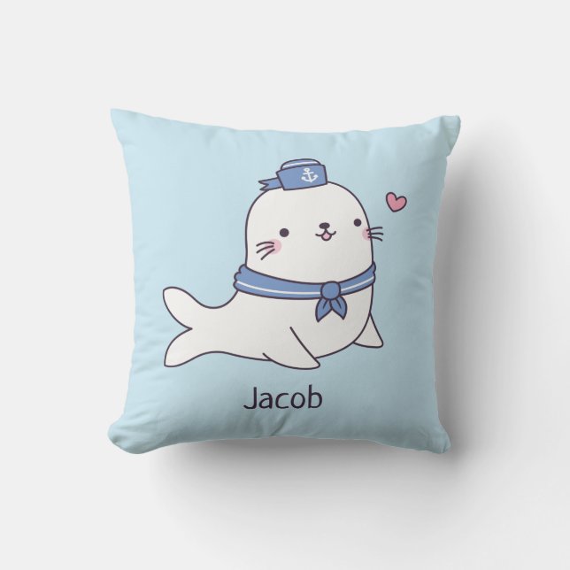 Coussin Nom de décoration de chambre d'enfants avec Phoque (Recto)