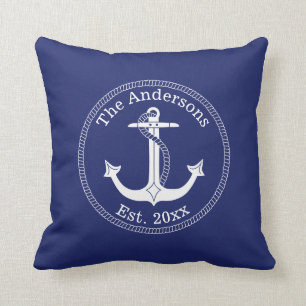 Coussin Nom de famille blanc nautique d'Ancre