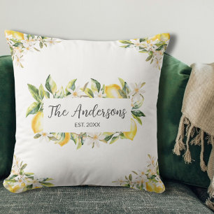 Coussin Nom de famille botanique floral Citrons et Fleurs