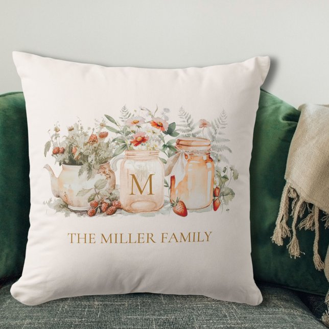 Coussin Nom de famille botanique floral de forêt monogramm (In situ)