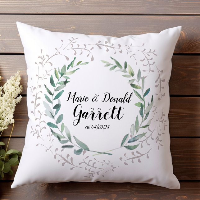 Coussin Nom de famille cadre de verdure personnalisable (Créateur téléchargé)
