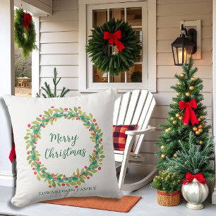 Coussin Nom de famille de la couronne rustique Joyeux Noël