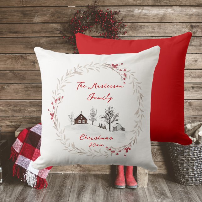 Coussin Nom de famille du pays rustique (Rustic Country, Family Name, Year, Accent Pillow)
