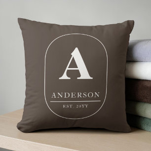 Coussin Nom de famille établi Brun Monogramme personnalisé