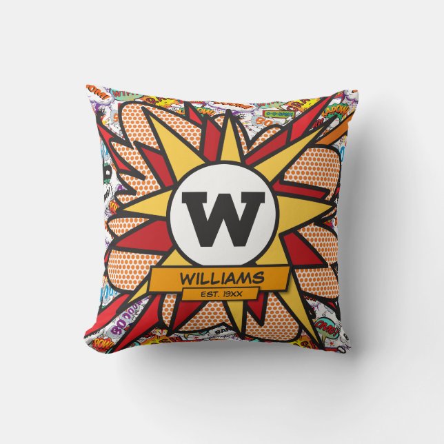 Coussin Nom de famille moderne amusant Monogramme Bande de (Recto)