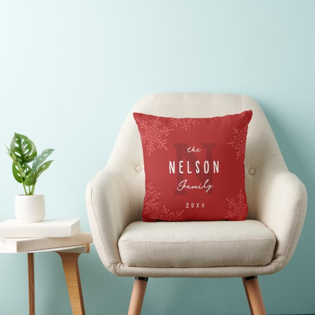 Coussin Nom de famille moderne Flocons de neige Fêtes (Chaise)