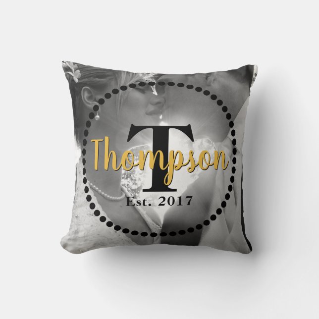 Coussin Nom de famille monographique avec photo (Recto)