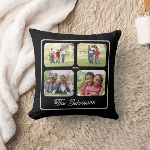 Coussin Nom de famille multi-photo Calligraphie élégante N