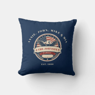 Coussin Nom de famille personnalisé Aigle patriotique Fami