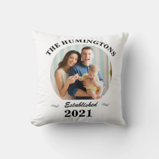 Coussin Nom de famille personnalisé, photo et année d'étab