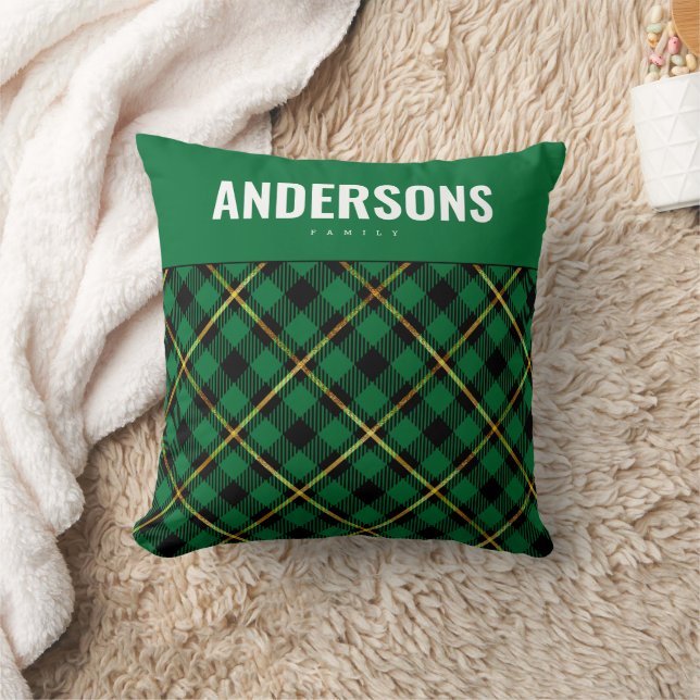 Coussin Nom de famille personnalisé Plaid de buffle vert  (Couverture)