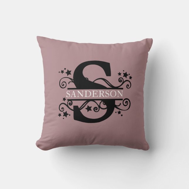 Coussin Nom de famille rayé de monogramme d'étoiles et de (Recto)