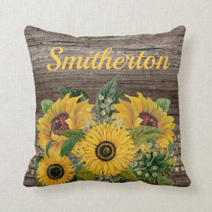 Coussin Nom de famille Tournesols Jaunes Bois Rustique
